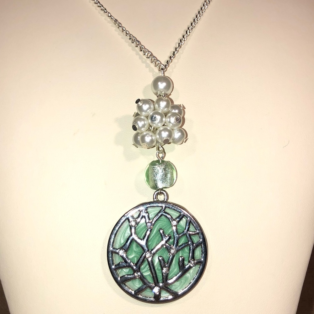 Pearl & Sea Green Glass Bead Necklace and Earrings